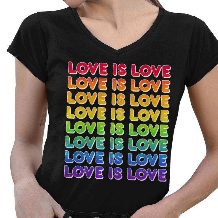 Retro Love Is Love Lgbt Rainbow Women V-Neck T-Shirt