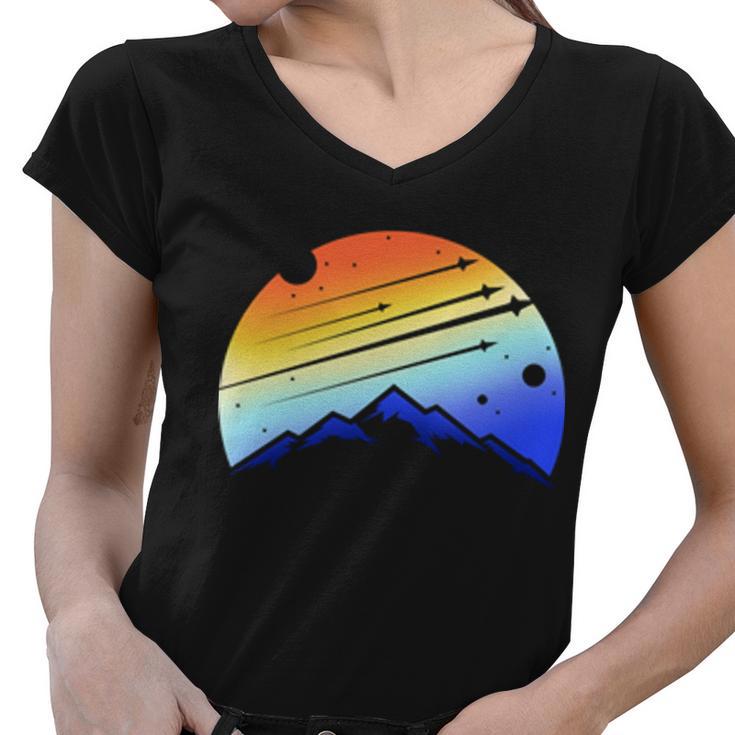 Retro Mountain Stars Women V-Neck T-Shirt