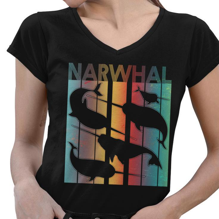 Retro Narwhal Tshirt Women V-Neck T-Shirt
