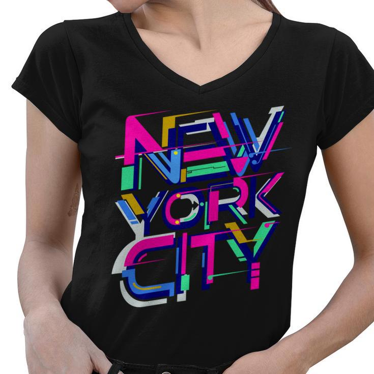 Retro New York City Graphic Design Printed Casual Daily Basic Women V-Neck T-Shirt