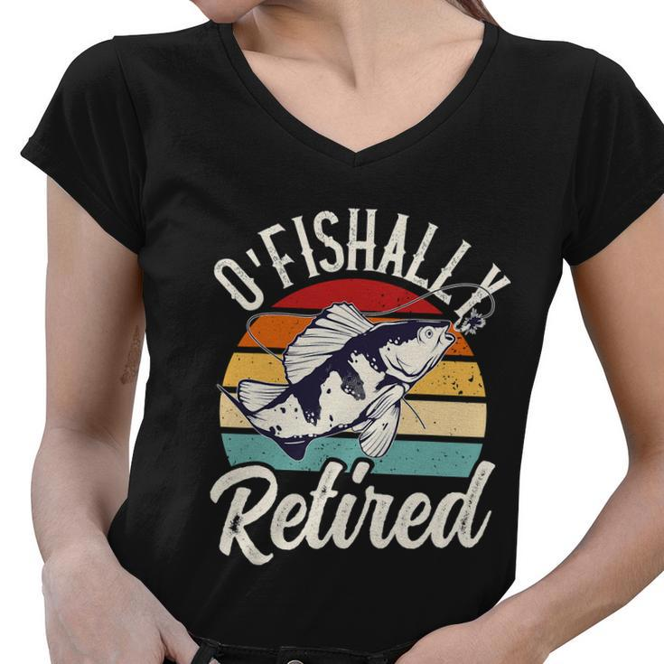 Retro Retirement Ofishally Retired Funny Fishing Women V-Neck T-Shirt