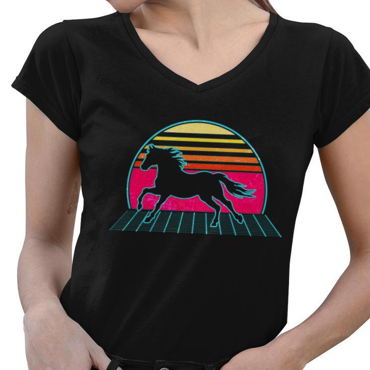 Retro Running Horse Silhouette Women V-Neck T-Shirt