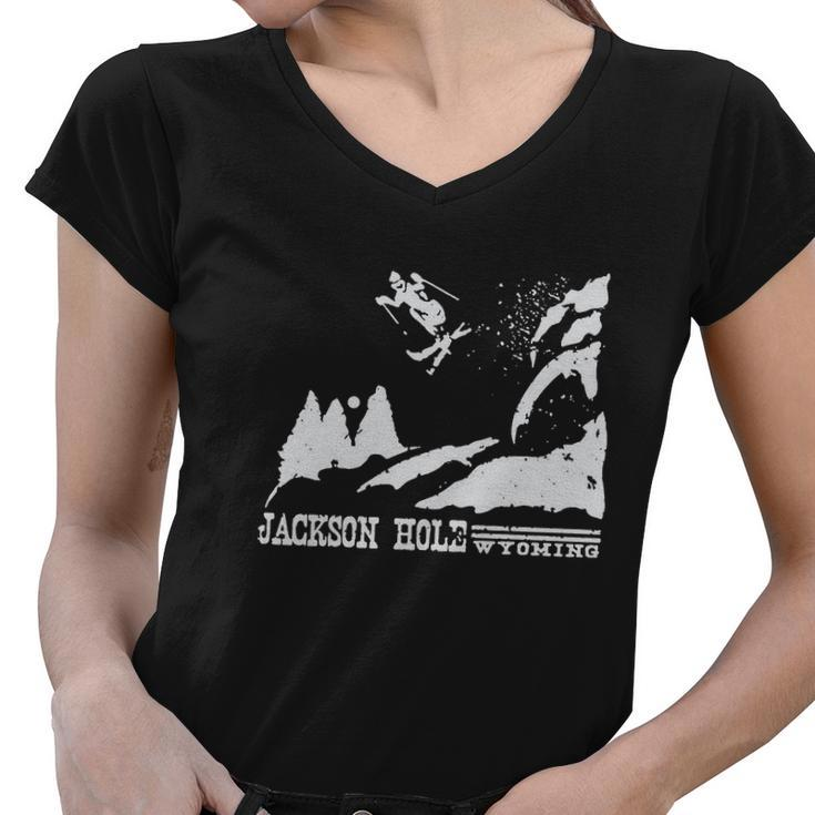 Retro Ski T Shirt Jackson Hole Wyoming Skiing T Shirt Vintage Ski Resort T Shirt Women V-Neck T-Shirt