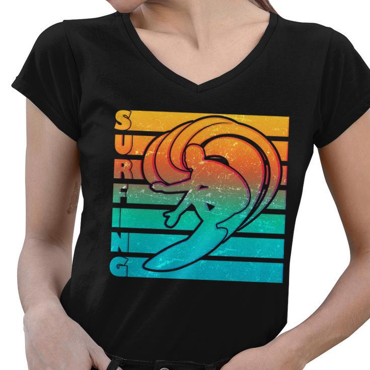 Retro Surfing V2 Women V-Neck T-Shirt