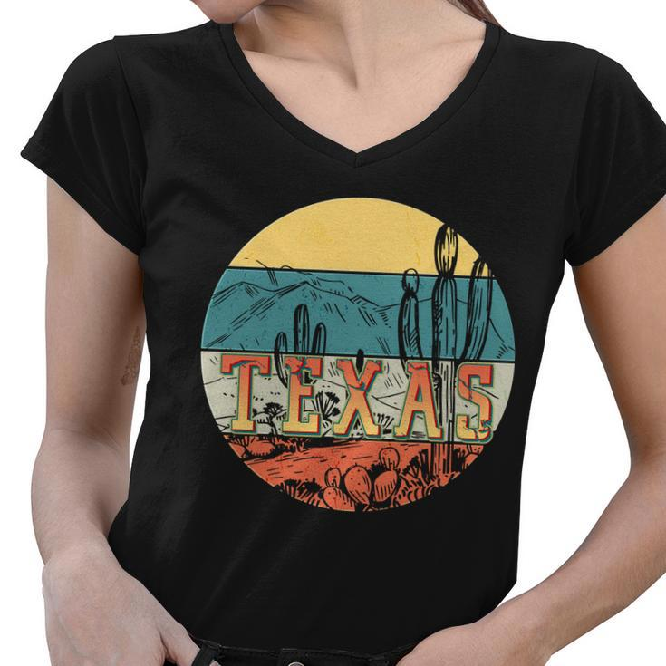 Retro Texas Desert Emblem Women V-Neck T-Shirt