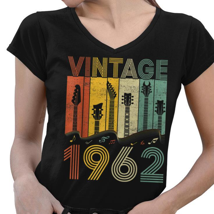 Retro Vintage 1962 Guitarist 1962 Birthday Guitar Player  Women V-Neck T-Shirt