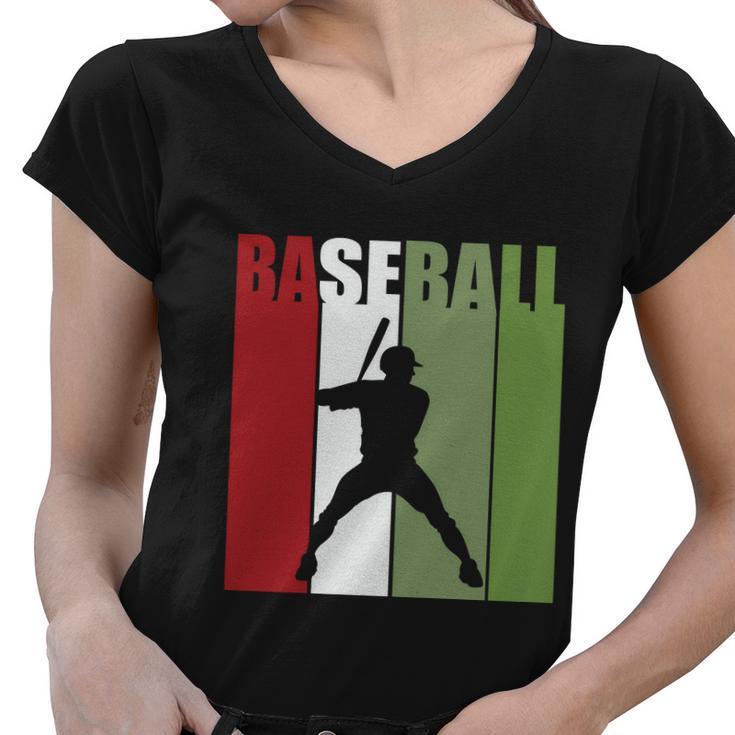 Retro Vintage Baseball Player Silhouette Baseball Lover Baseball Dad Women V-Neck T-Shirt