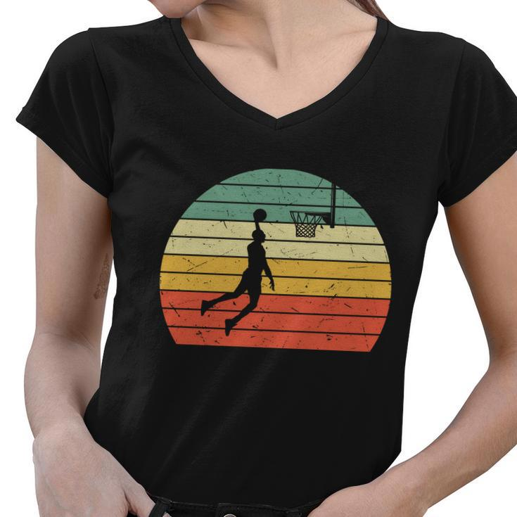 Retro Vintage Basketball Dunk Silhouette Basketball Player Women V-Neck T-Shirt