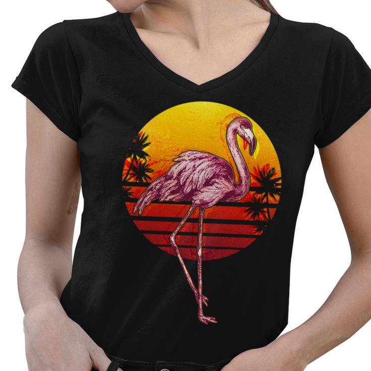 Retro Vintage Flamingo V2 Women V-Neck T-Shirt