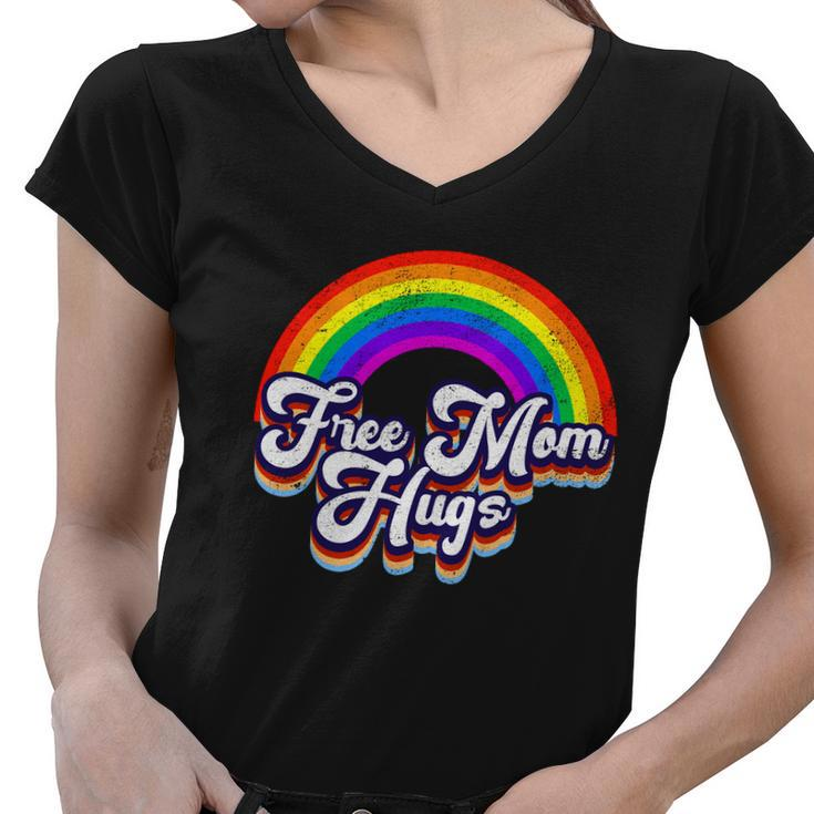Retro Vintage Free Mom Hugs Rainbow Lgbtq Pride Tshirt Women V-Neck T-Shirt