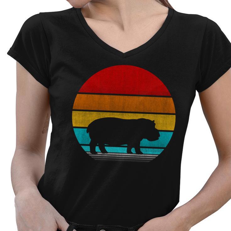 Retro Vintage Hippopotamus Women V-Neck T-Shirt