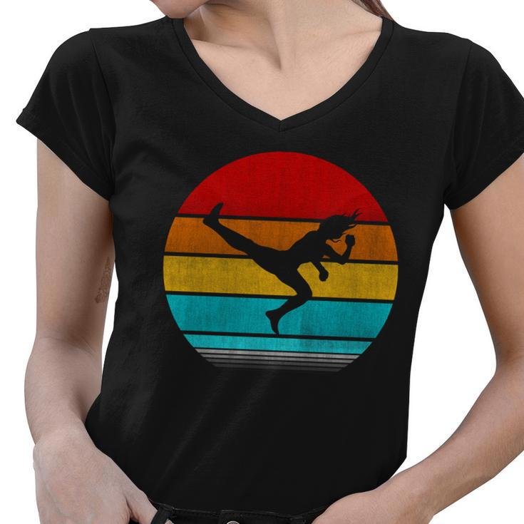 Retro Vintage Karate Women V-Neck T-Shirt