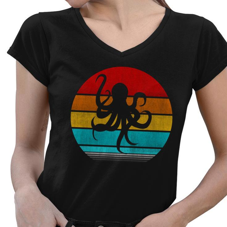 Retro Vintage Octopus Women V-Neck T-Shirt