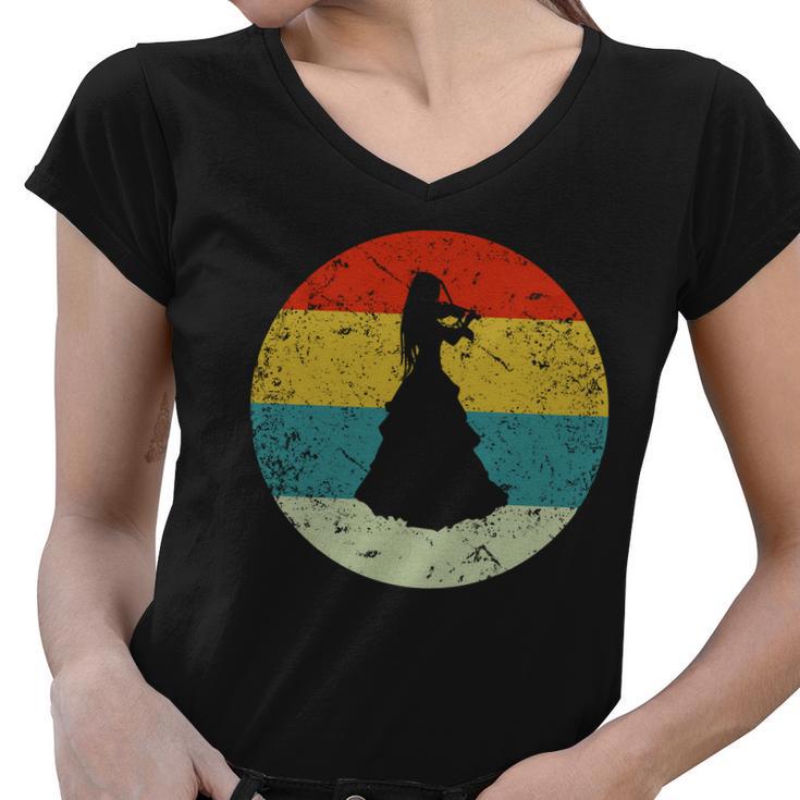 Retro Vintage Viloinist Women V-Neck T-Shirt