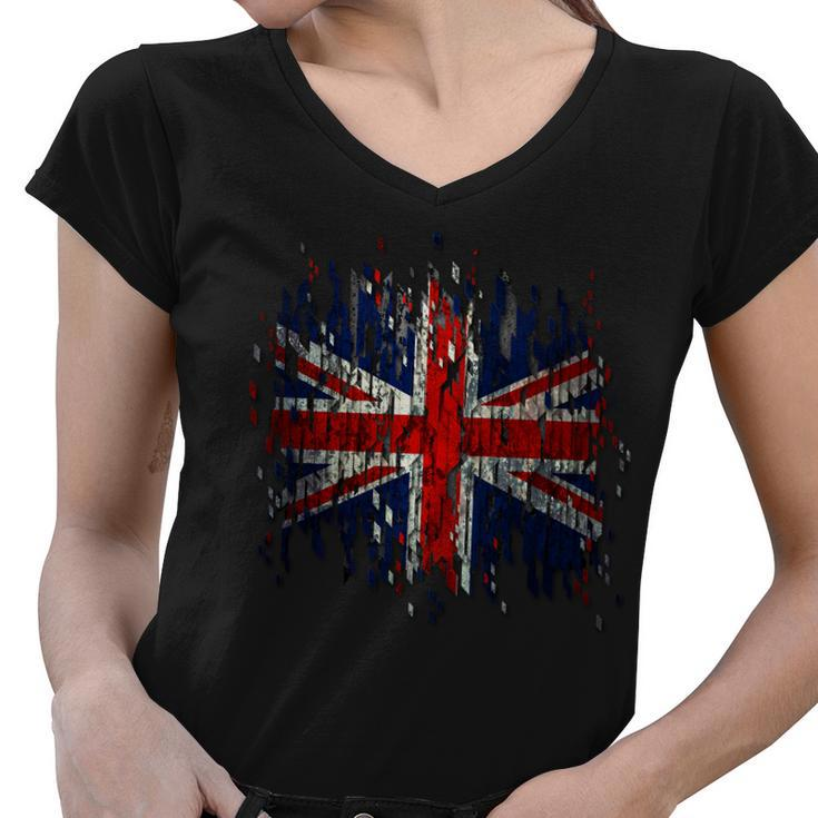 Ripped Uk Great Britain Union Jack Torn Flag Women V-Neck T-Shirt