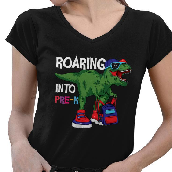 Roaring Into Prek Dinosaur Back To School Women V-Neck T-Shirt