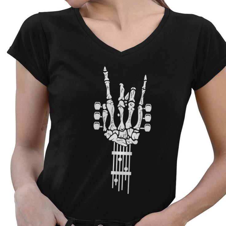 Rock Roll Skeleton Gift Guitar Music Lover Gift Women V-Neck T-Shirt