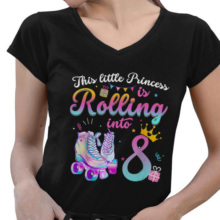 Roller Skate 8Th Birthday Shirt 8 Year Old Girl Party Outfit Women V-Neck T-Shirt