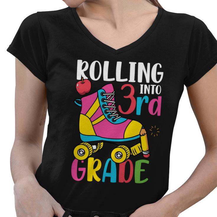Rolling Into 3Rd Grade Back To School Women V-Neck T-Shirt