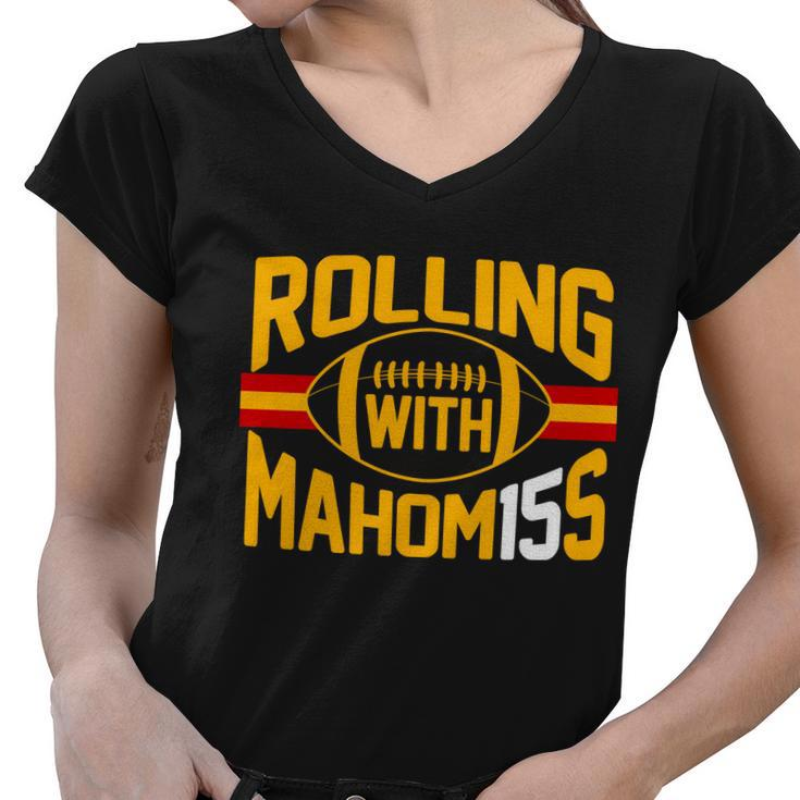 Rolling With Mahomes Kc Football Women V-Neck T-Shirt
