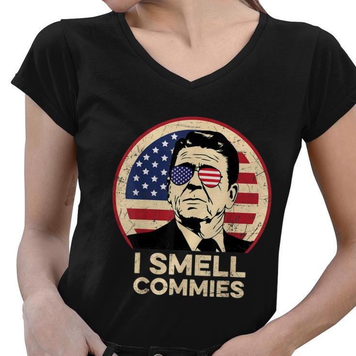 Ronald Reagan I Smell Commies Patriotic American President Women V-Neck T-Shirt