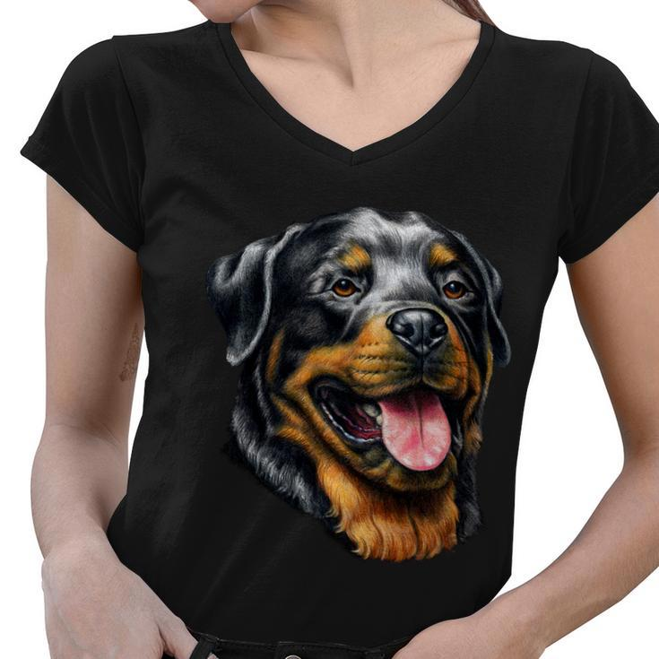 Rottweiler Face Women V-Neck T-Shirt