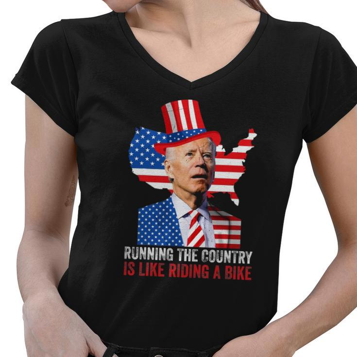 Running The Country Is Like Riding A Bike Anti Biden Women V-Neck T-Shirt