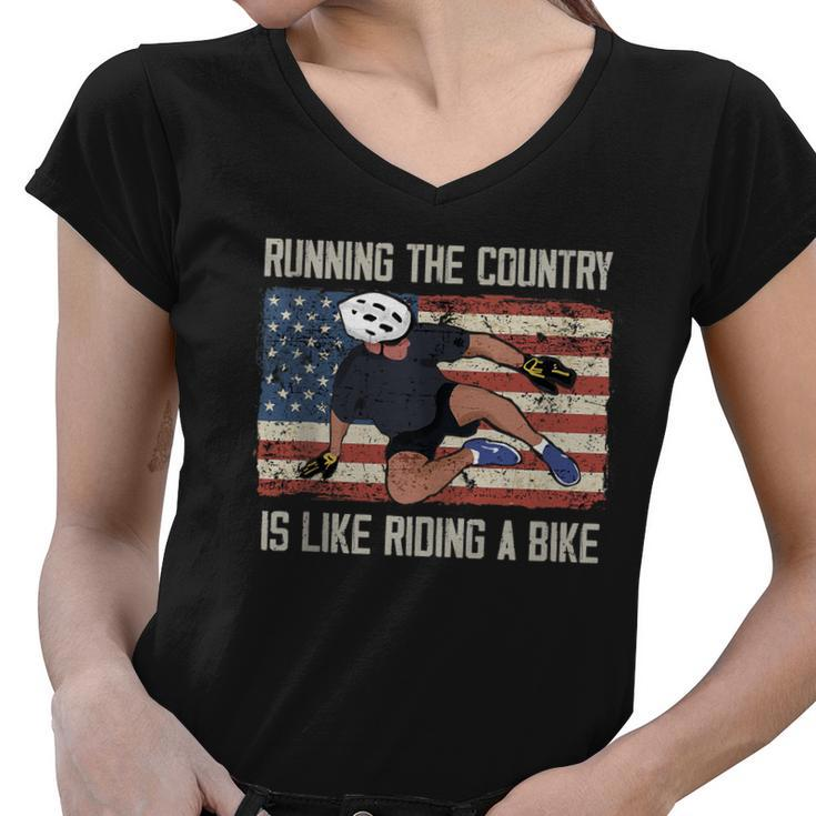 Running The Country Is Like Riding A Bike Funny Biden Meme Women V-Neck T-Shirt
