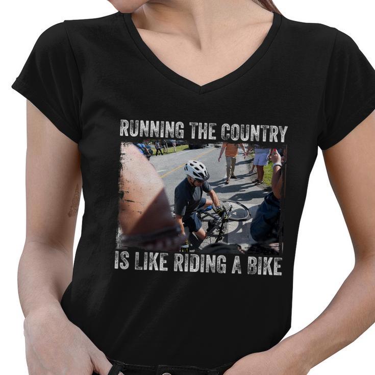 Running The Country Is Like Riding A Bike Joe Biden Funny Design Anti Biden Women V-Neck T-Shirt