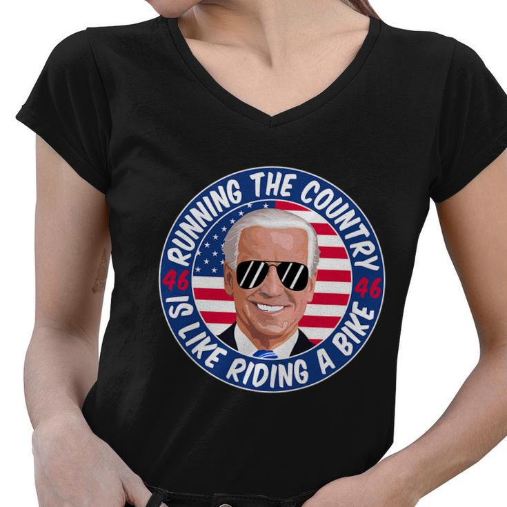Running The Country Is Like Riding A Bike Joe Biden Women V-Neck T-Shirt