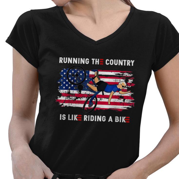 Running The Coutry Is Like Riding A Bike Joe Biden Funny Vintage Women V-Neck T-Shirt