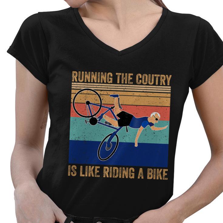 Running The Coutry Is Like Riding A Bike Joe Biden Vintage Funny Biden Women V-Neck T-Shirt