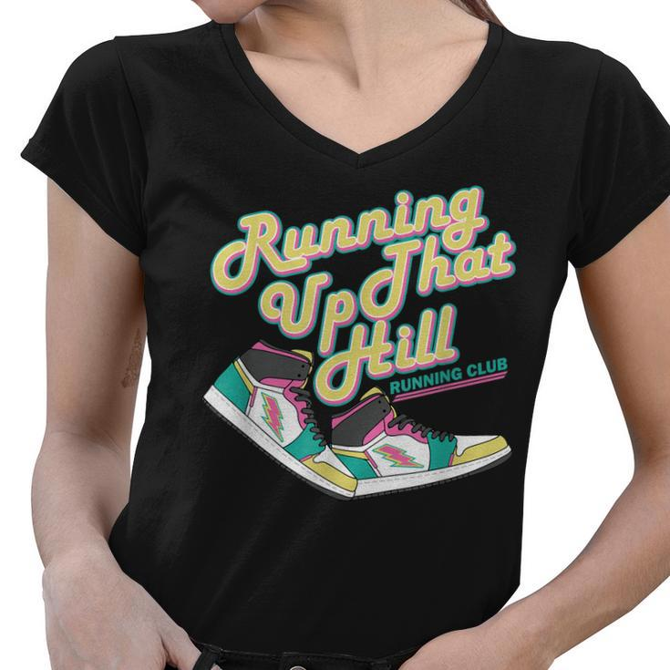 Running Up That Hill Retro Running Marathon Track Cross  V2 Women V-Neck T-Shirt