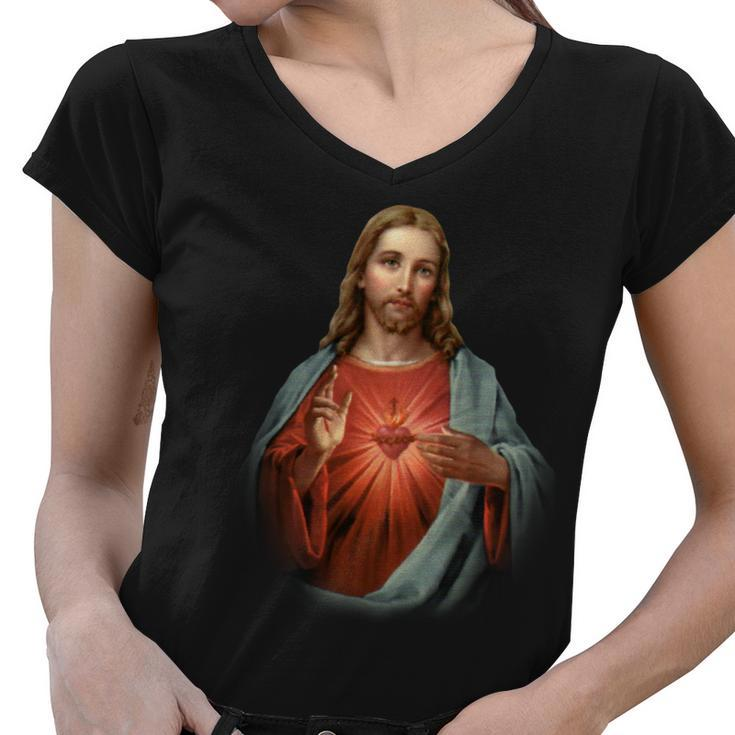 Sacred Heart Of Jesus V2 Women V-Neck T-Shirt
