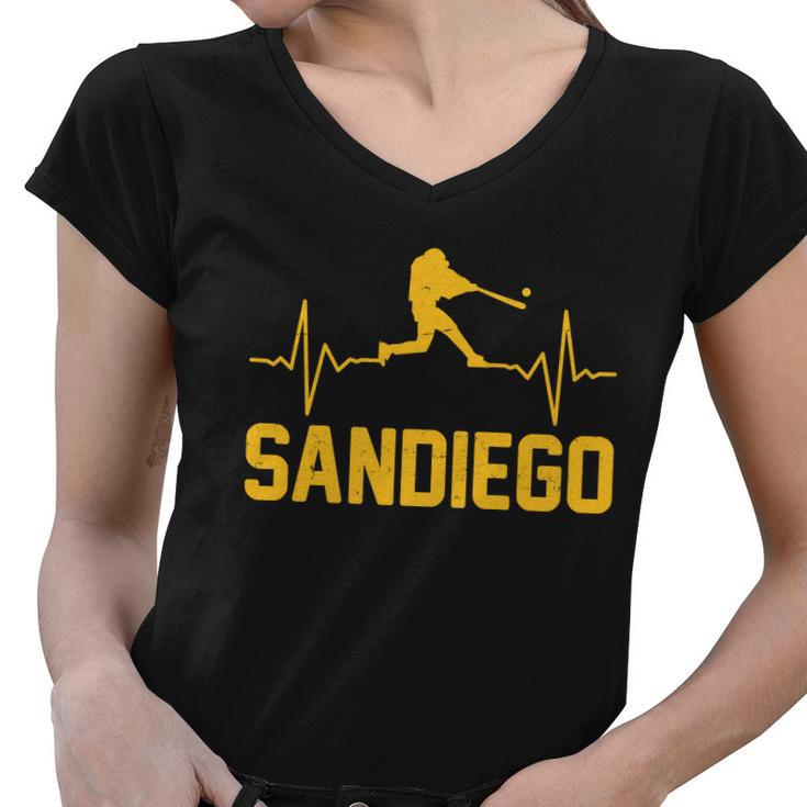 San Diego Baseball Player Heartbeat Women V-Neck T-Shirt