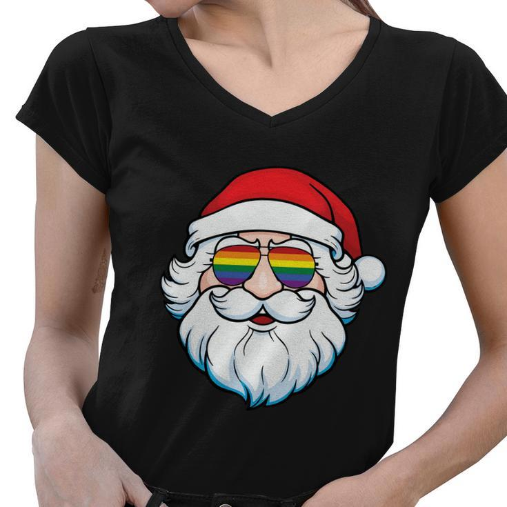Santa Claus Christmas Sunglasses Lgbt Gay Pride Lesbian Bisexual Ally Quote Women V-Neck T-Shirt