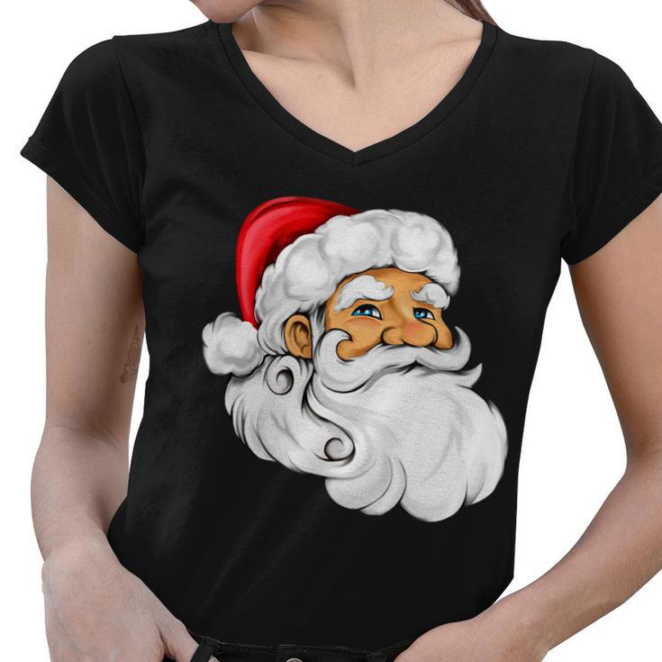 Santa Claus Head Tshirt Women V-Neck T-Shirt