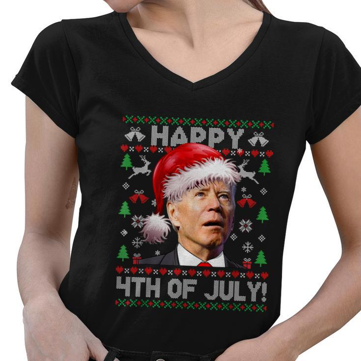 Santa Joe Biden Happy 4Th Of July Ugly Christmas Sweater Women V-Neck T-Shirt