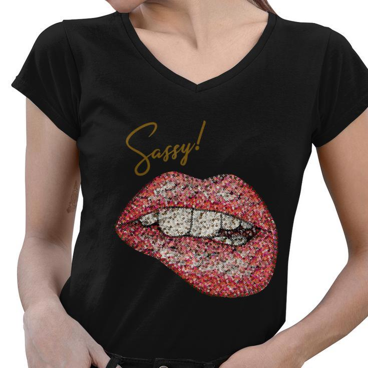 Sassy Lips Sexy Girl Graphic Sexy Lips Biting Graphic Design Printed Casual Daily Basic Women V-Neck T-Shirt