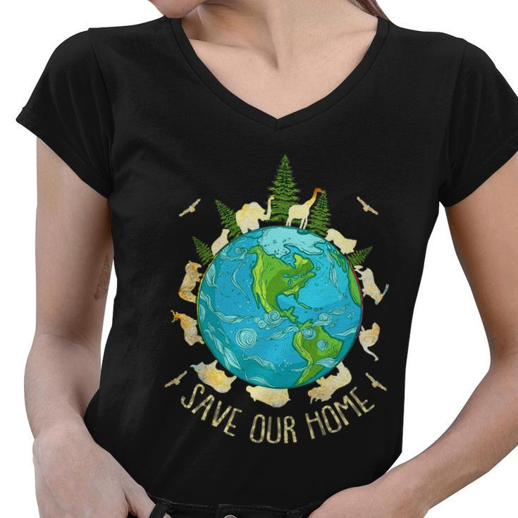 Save Our Home Animals Wildlife Conservation Earth Day Women V-Neck T-Shirt