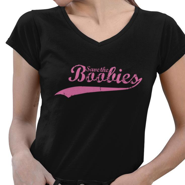 Save The Boobies Retro Breast Cancer Tshirt Women V-Neck T-Shirt