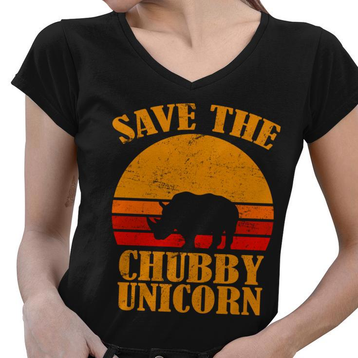 Save The Chubby Unicorn Distressed Sun Tshirt Women V-Neck T-Shirt