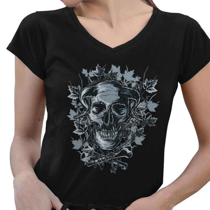 Scary Devil Skull Women V-Neck T-Shirt