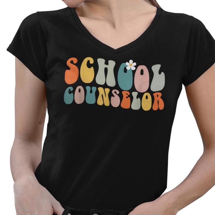 School Counselor Groovy Retro Vintage  Women V-Neck T-Shirt