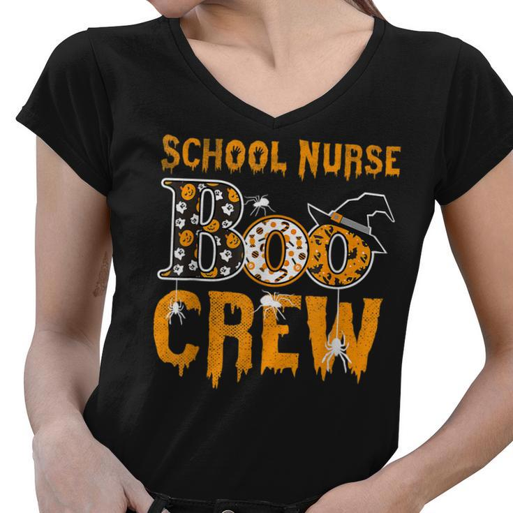 School Nurse Teacher Boo Crew Halloween School Nurse Teacher  Women V-Neck T-Shirt