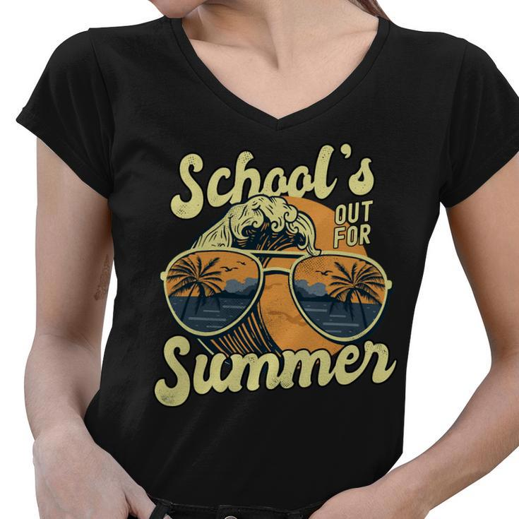 Schools Out For Summer For Teacher Cool Last Day Vintage Women V-Neck T-Shirt