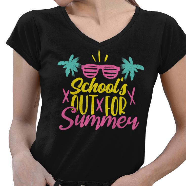 Schools Out For Summer Teacher Cool Retro Vintage Last Day Women V-Neck T-Shirt