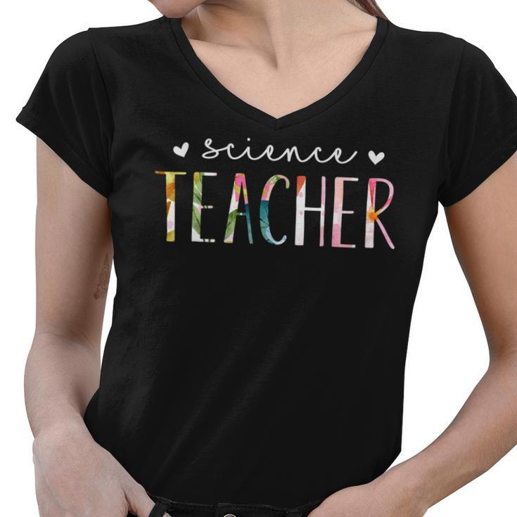 Science Teacher Cute Floral Design Women V-Neck T-Shirt