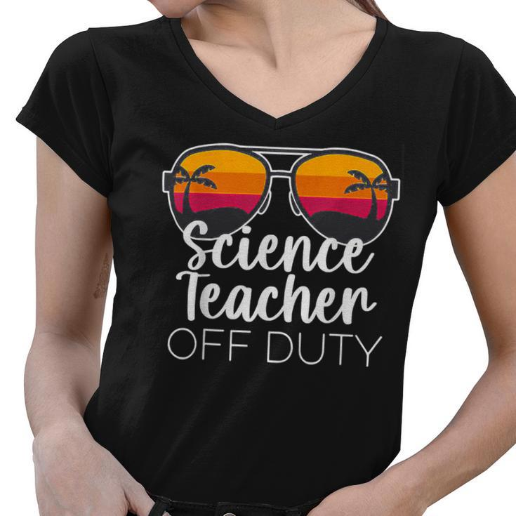 Science Teacher Off Duty Sunglasses Beach Sunset V2 Women V-Neck T-Shirt
