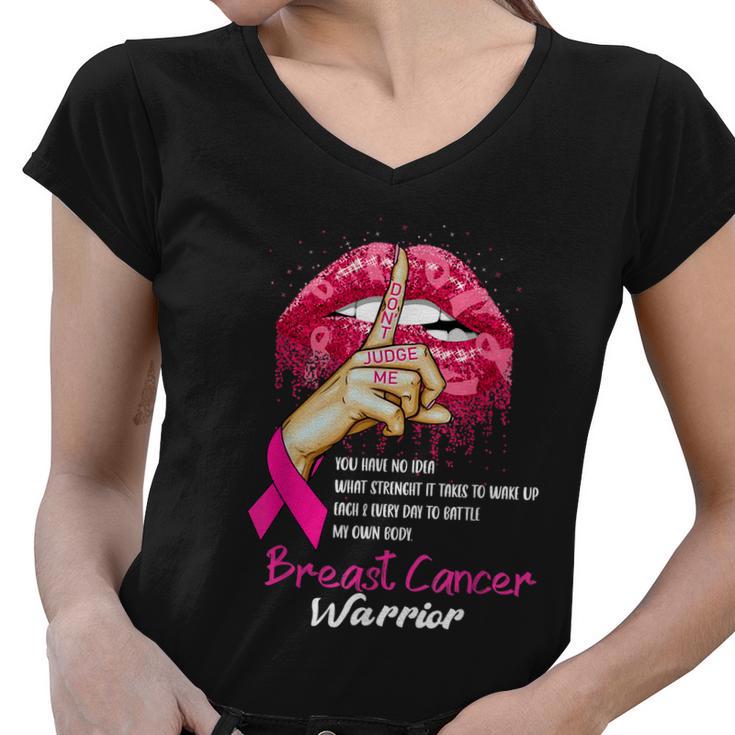 Sexy Pink Lips Pink Ribbon Dont Judge Me Breast Cancer Women V-Neck T-Shirt